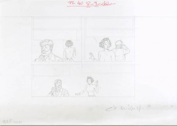 Crayonné case planche 40-8-9-10 - Chantal De Spiegeleer - Mine de plomb sur papier - 1965