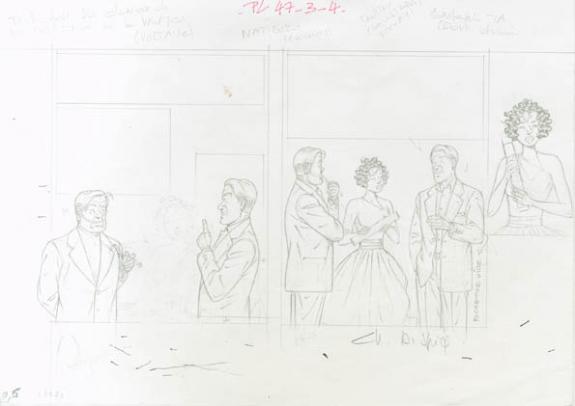 Crayonné case planche 47-3-4 - Chantal De Spiegeleer - Mine de plomb sur papier - 1966