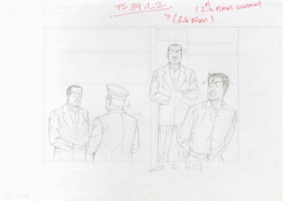 Crayonné case planche 39-1-2 - Chantal De Spiegeleer - Mine de plomb sur papier - 1969