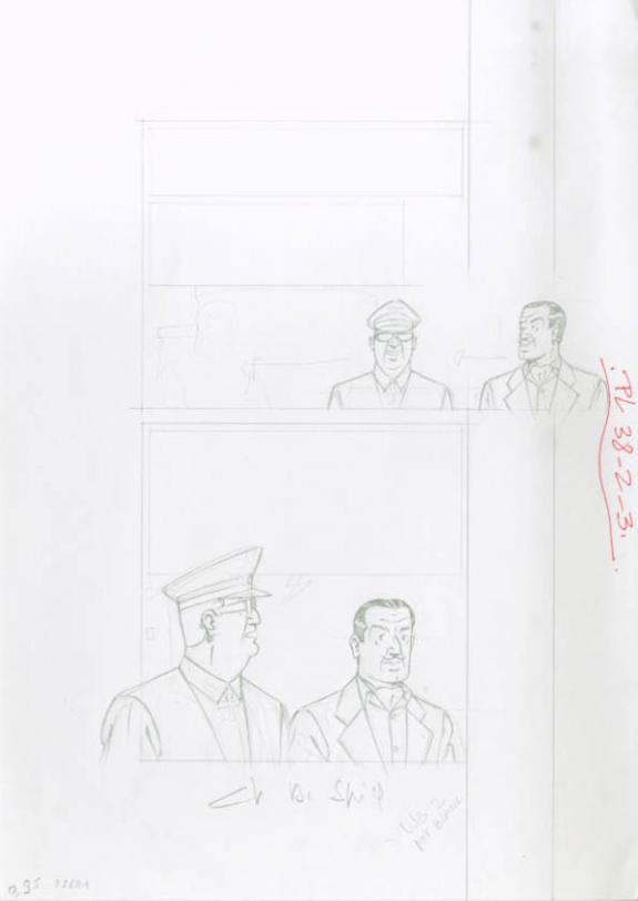 Crayonné case planche 38-2-3 - Chantal De Spiegeleer - Mine de plomb sur papier - 1973