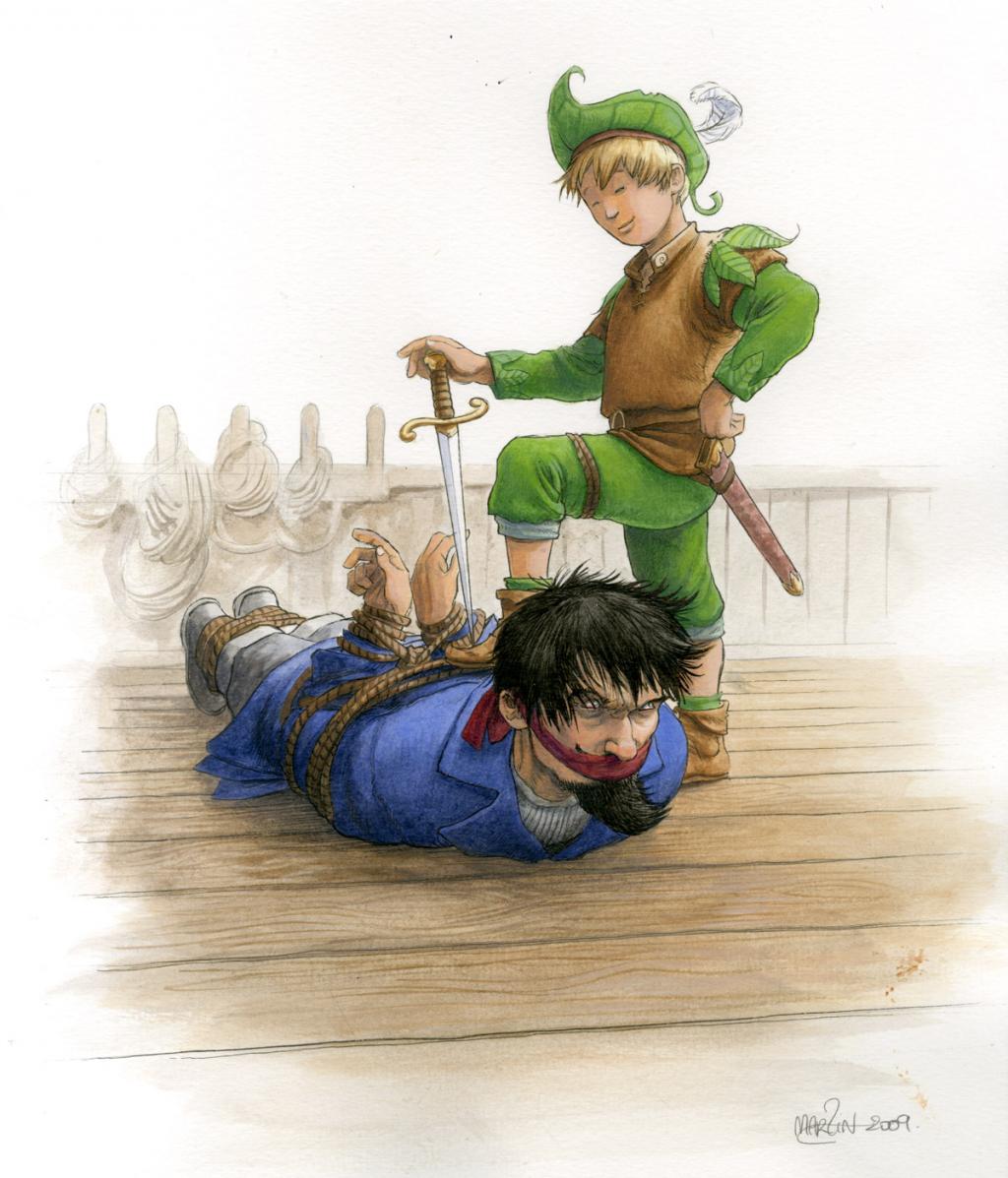 (fantastique) Peter & le Capitaine Crochet - Martin Maniez - Encre de couleur et crayon de couleur sur papier - 2095