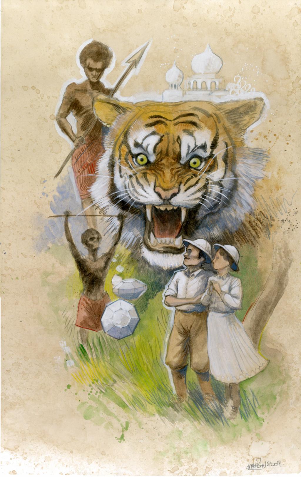 (fantastique) Aventures en Afrique - Martin Maniez - Encre de couleur et crayon de couleur sur papier - 2097