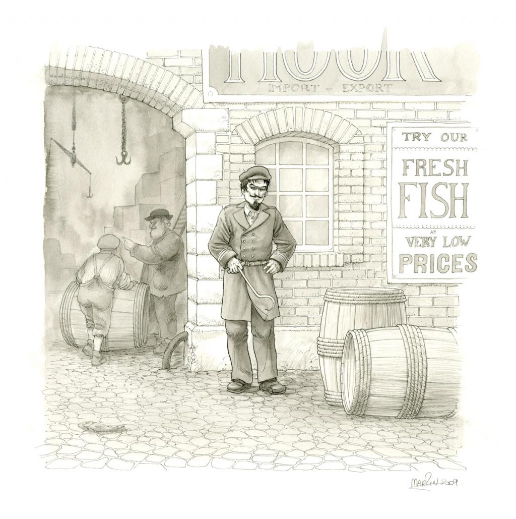 (fantastique) Capitaine Crochet sur lesdocks - Martin Maniez - Encre de Chine et mine de plomb sur papier - 2103