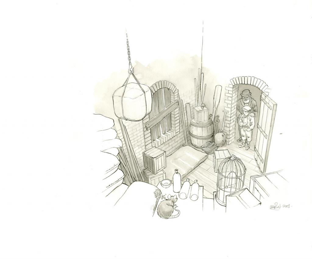 (fantastique) Mr. Mouche et l'enfant - Martin Maniez - Encre de Chine et mine de plomb sur papier - 2104