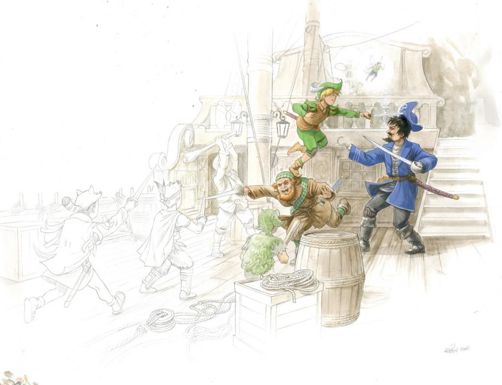 (fantastique) Bataille sur le navire - Martin Maniez - Encre de couleur et crayon de couleur sur papier - 2106