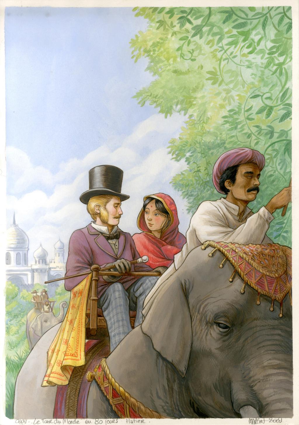 (fantastique) Couv. Le tour du monde en 80 jours - Martin Maniez - Encre de couleur et crayon de couleur sur papier - 2108