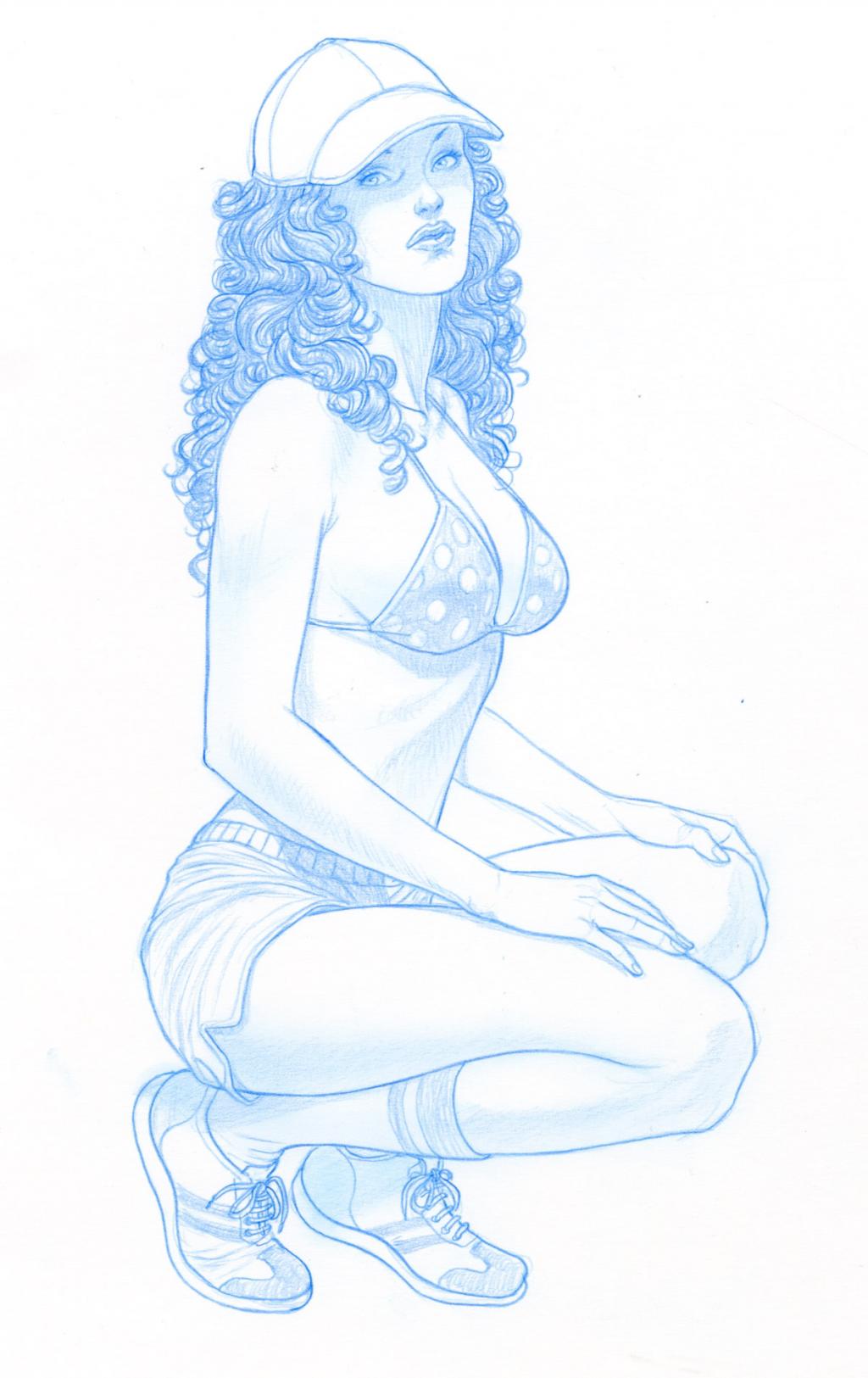 Femme en tenue de sport - Adriano De Vincentiis - Crayon de couleur sur papier - 2160