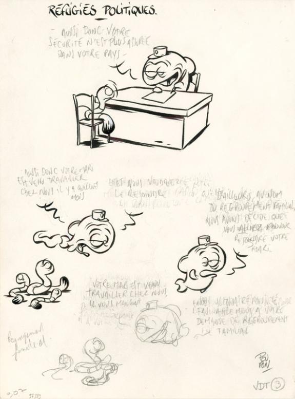 Réfugiés politiques - Nicolas Poupon - Encre de Chine et mine de plomb sur papier - 2172