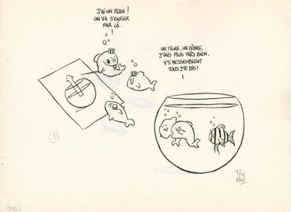 Plan et zèbre - Nicolas Poupon - Encre de Chine, encre de couleur et crayon - 2182