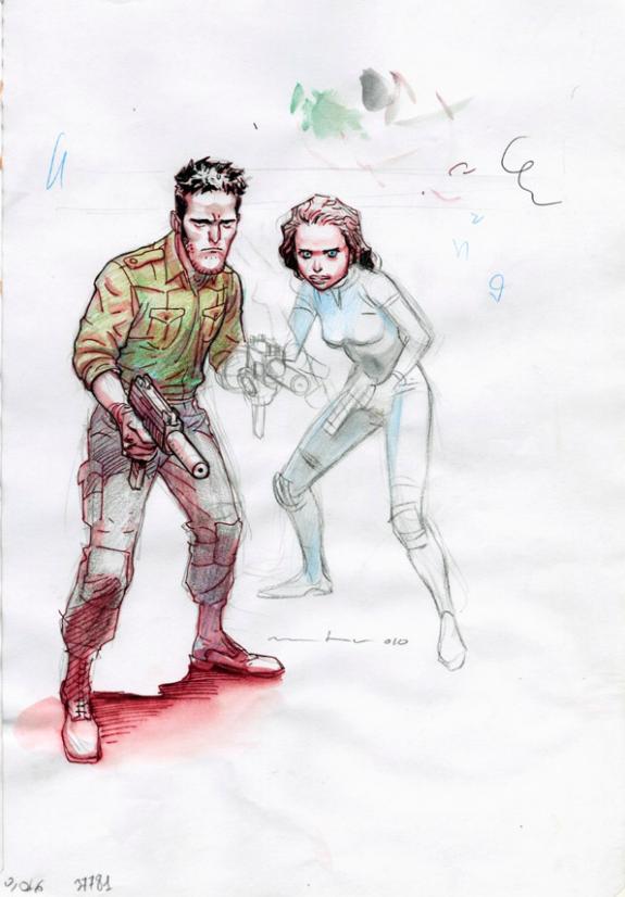 Anne et Bruno - Marcial Toledano - Aquarelle, mine de plomb et encre de Chine sur pap - 2288