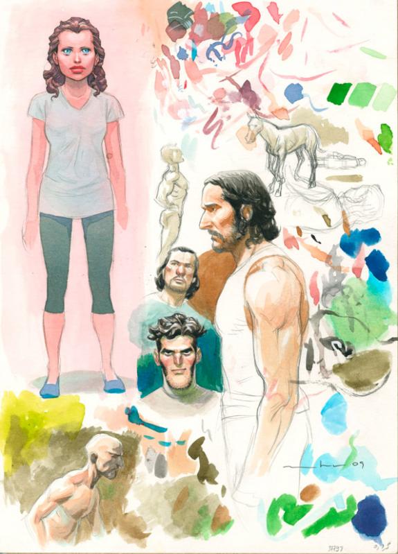 Personnages - Marcial Toledano - Aquarelle, mine de plomb et encre de Chine sur pap - 2169