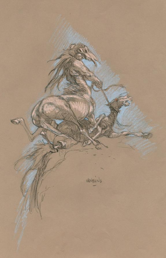 Centaure sur papier de couleur - Claire Wendling - Mine de plomb et pastel sur papier - 4312