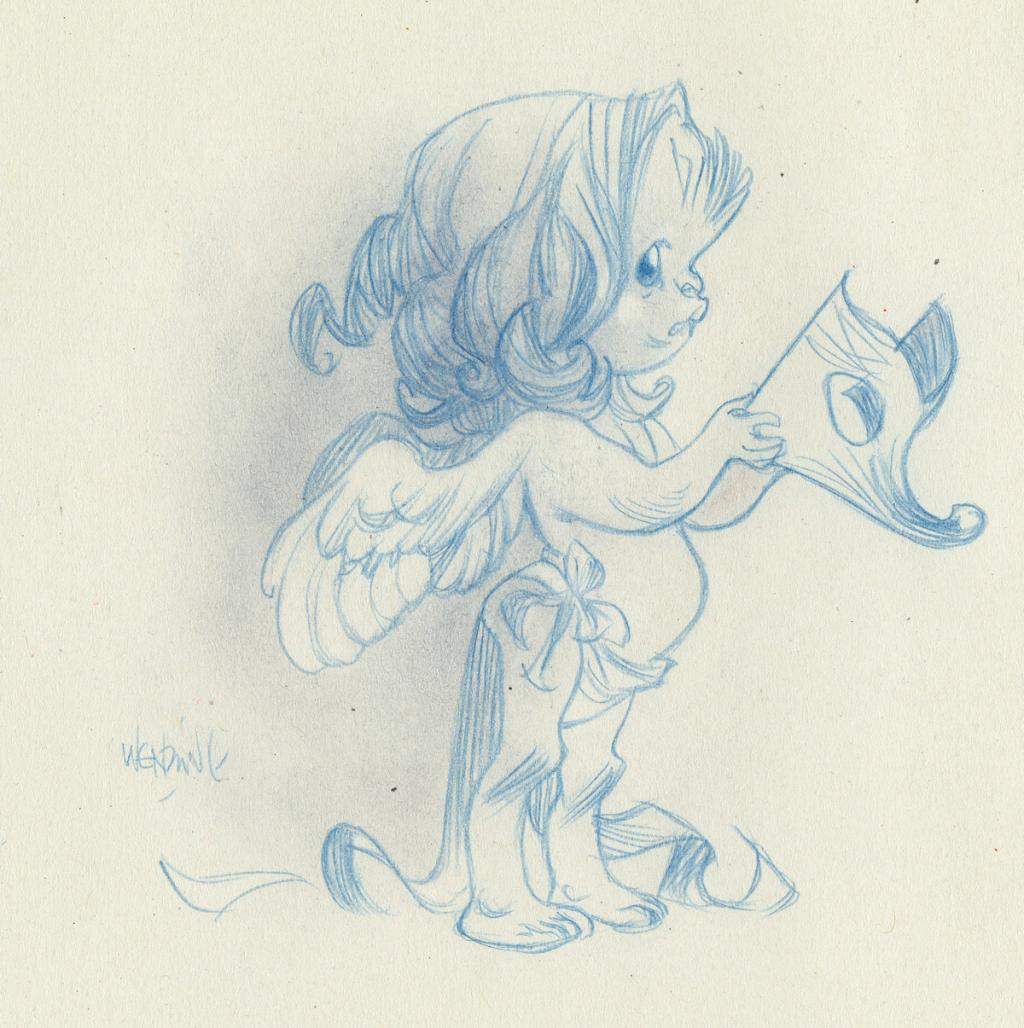 Chérubin au maque - Claire Wendling - Crayon de couleur sur papier - 2988
