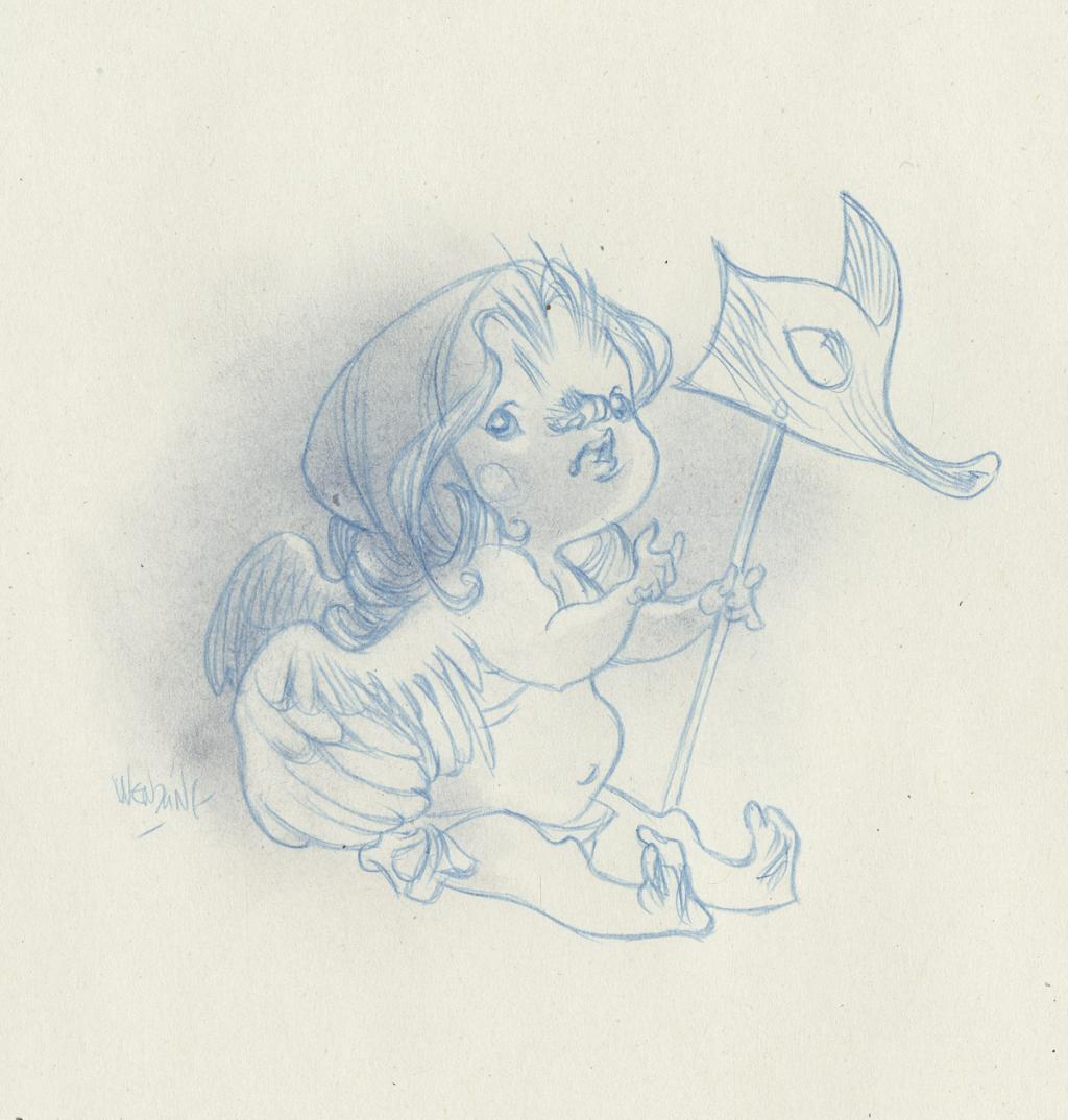 Chérubin au maque - Claire Wendling - Crayon de couleur sur papier - 2989