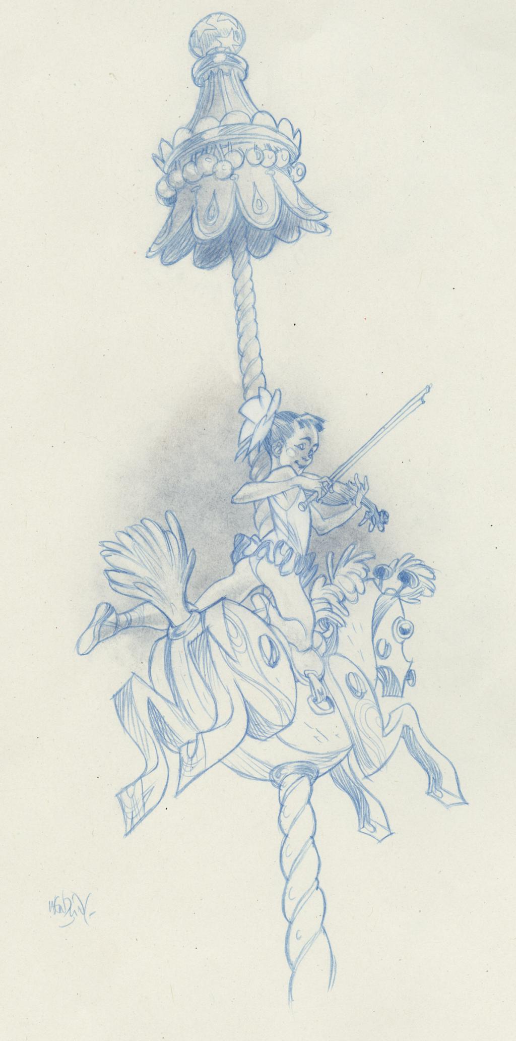 Violoniste au manège - Claire Wendling - Crayon de couleur sur papier - 2990