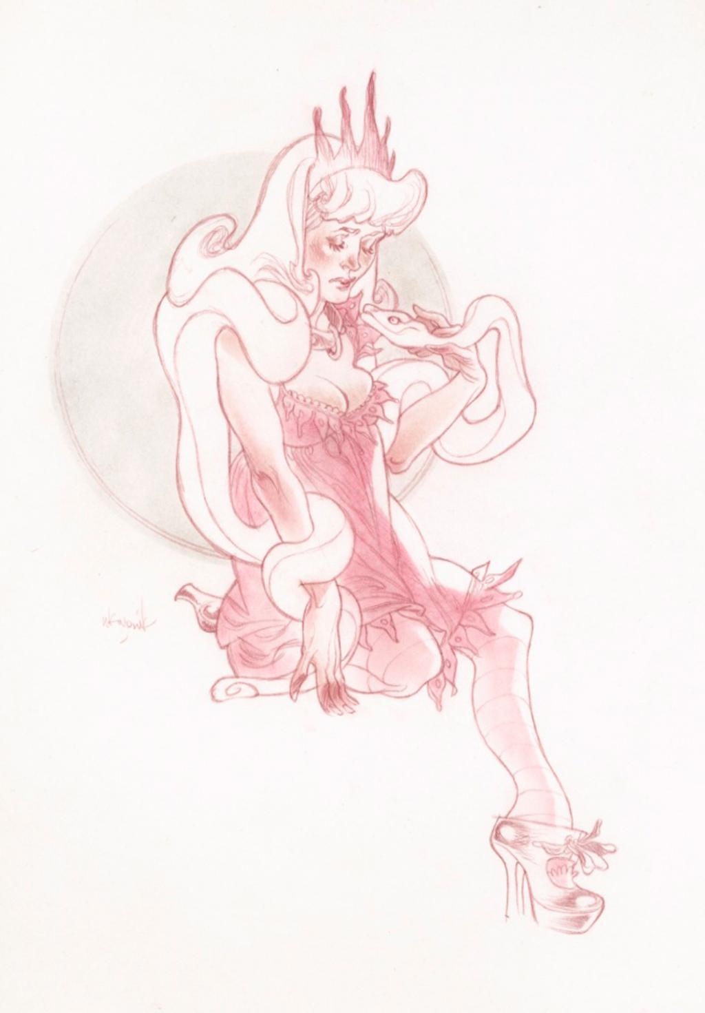 Charmeuse de serpents - Claire Wendling - Mine de plomb et crayon de couleur - 2993