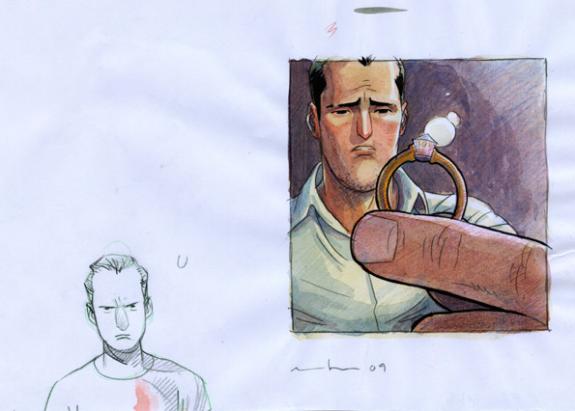 aquarelle de recherche de "Feuille" pour la planche 9 - Marcial Toledano - Aquarelle et mine de plomb sur papier - 2271