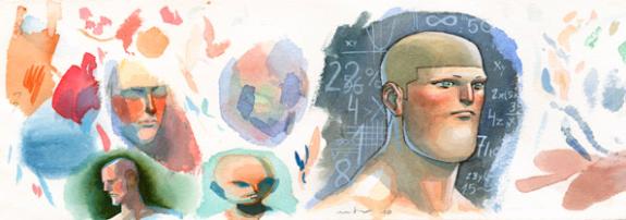 recherche de Pierre - Marcial Toledano - Aquarelle et mine de plomb sur papier - 2272