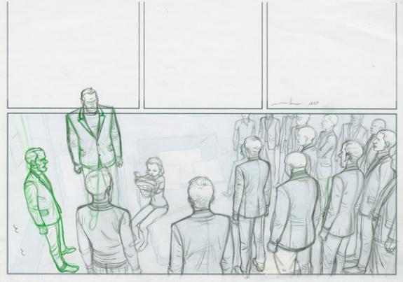 les personnages sont dessinés à la mine de plomb sur une photocopie du décor - Marcial Toledano - Mine de plomb sur papier - 2274