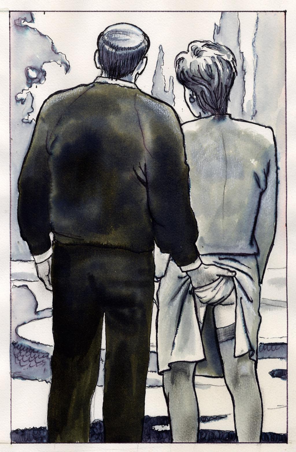 La main au fesse - Milo Manara - Encre de Chine et feutre sur papier - 2333