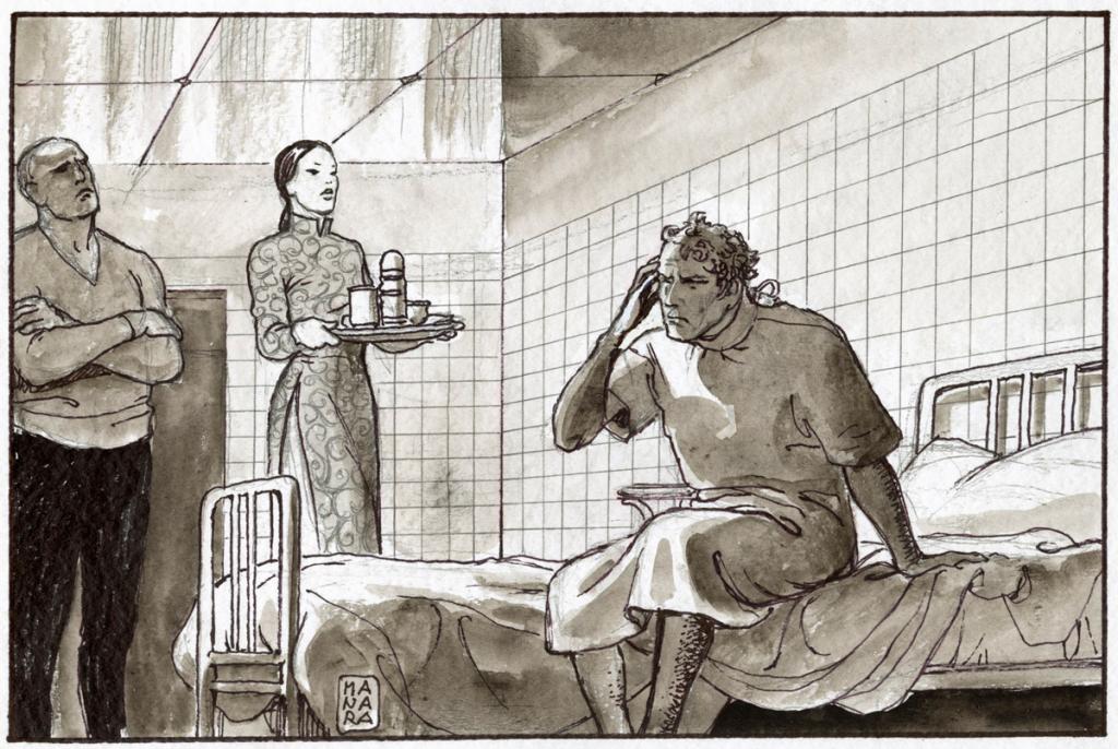 A l'hopital - Milo Manara - Mine plomb, feutre et lavis - 2335