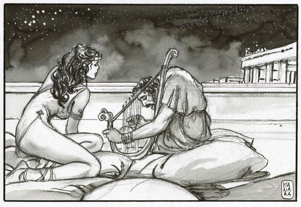 Illustration originale - Milo Manara - Mine plomb, feutre et lavis - 2541