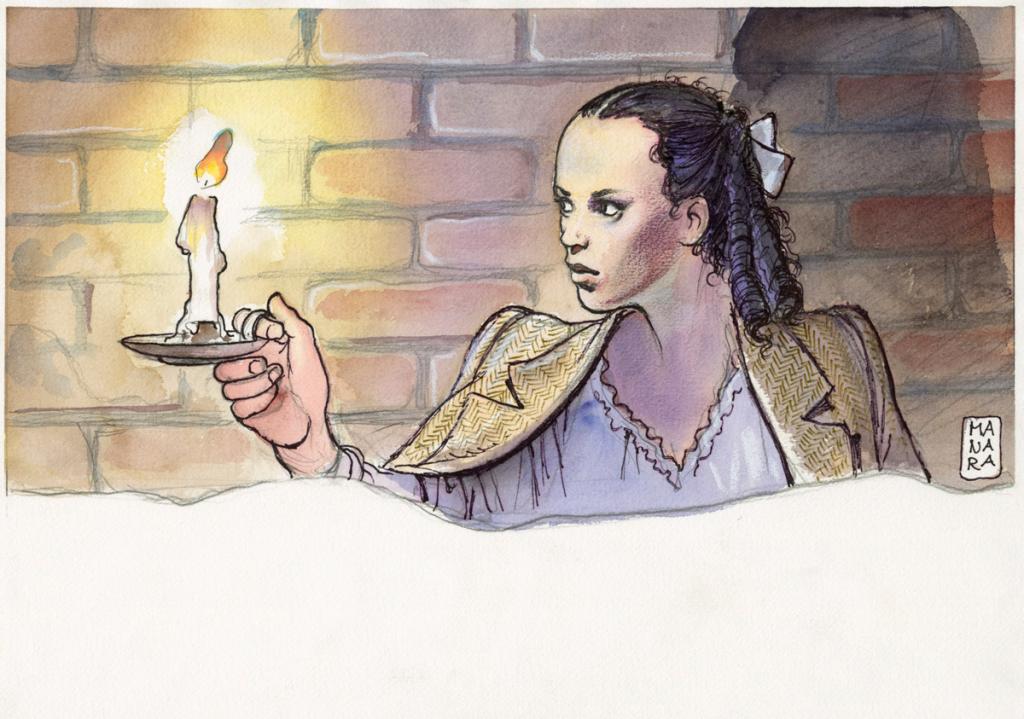 Femme à la bougie - Milo Manara - Mine de plomb, feutre et aquarelle - 2337