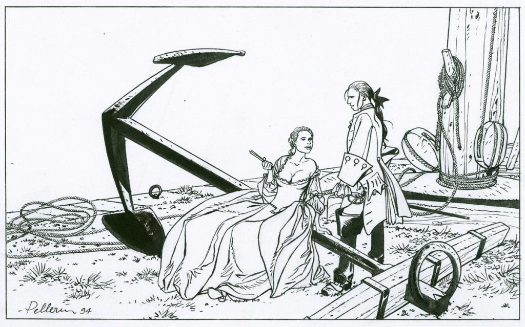 illustration originale "L'épervier et Agnes - Patrice Pellerin - Encre de Chine - 2361