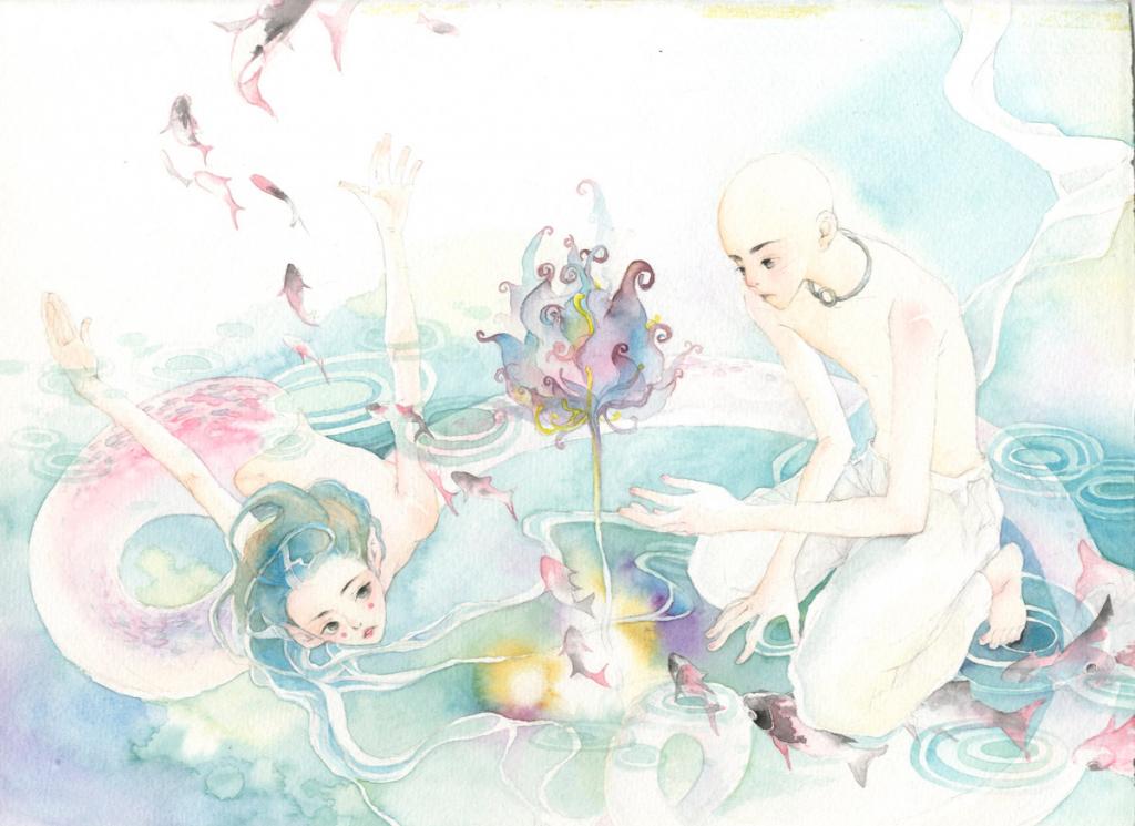 Illustration originale - Sirène - Mimi - Aquarelle et mine de plomb sur papier - 2434