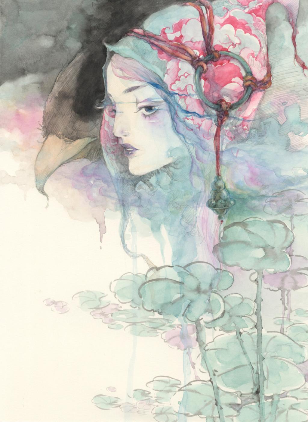 Illustration originale - Femme - Mimi - Aquarelle et mine de plomb sur papier - 2438