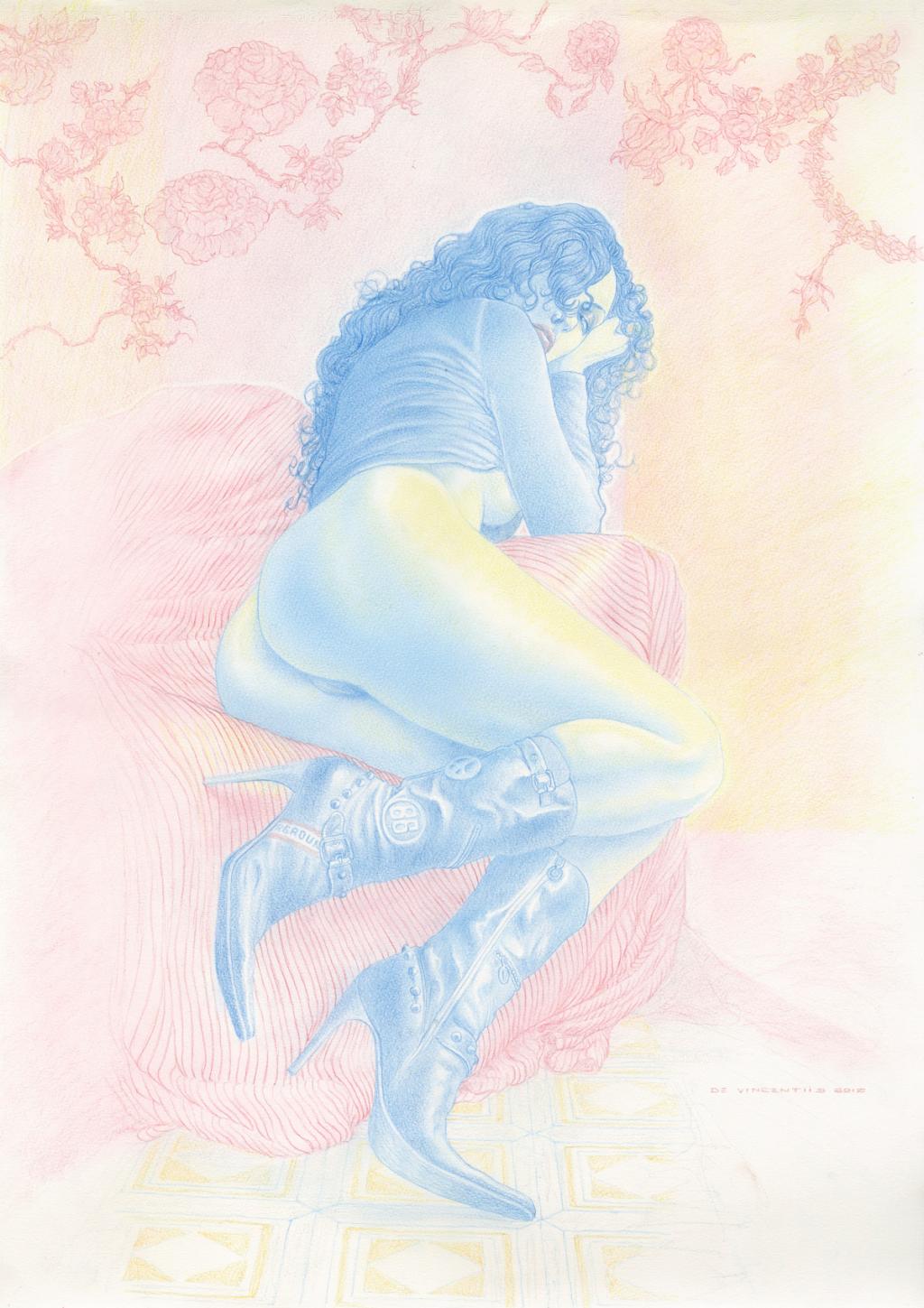 illustration originale - Adriano De Vincentiis - Crayon de couleur sur papier - 2417