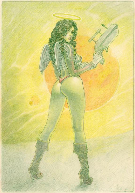 illustration originale - Barbarella - Adriano De Vincentiis - Crayon de couleur sur papier - 2651