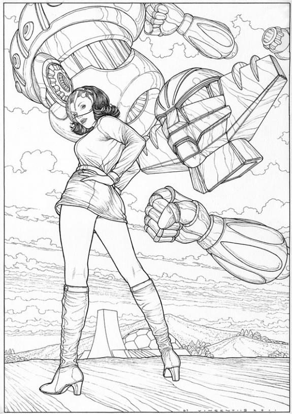 illustration originale - Miwa & Jeeg - Adriano De Vincentiis - Encre de Chine sur papier - 2419