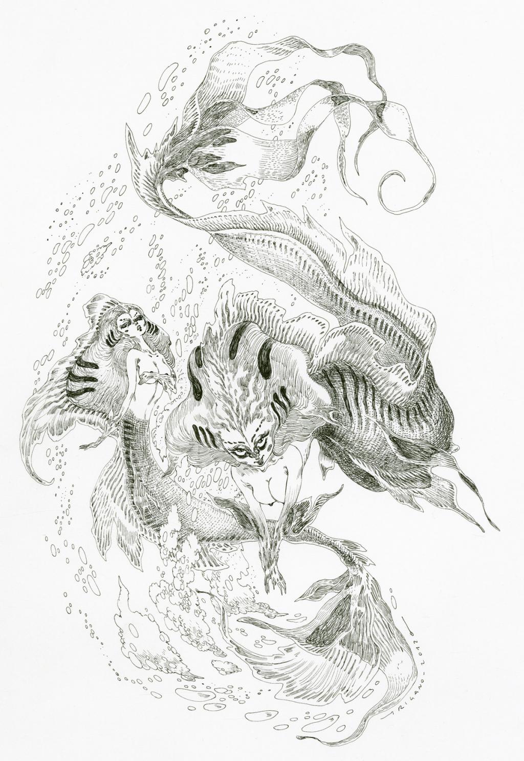 Illustration originale - Sirena - Giovanni Rigano - Encre de Chine - 2424