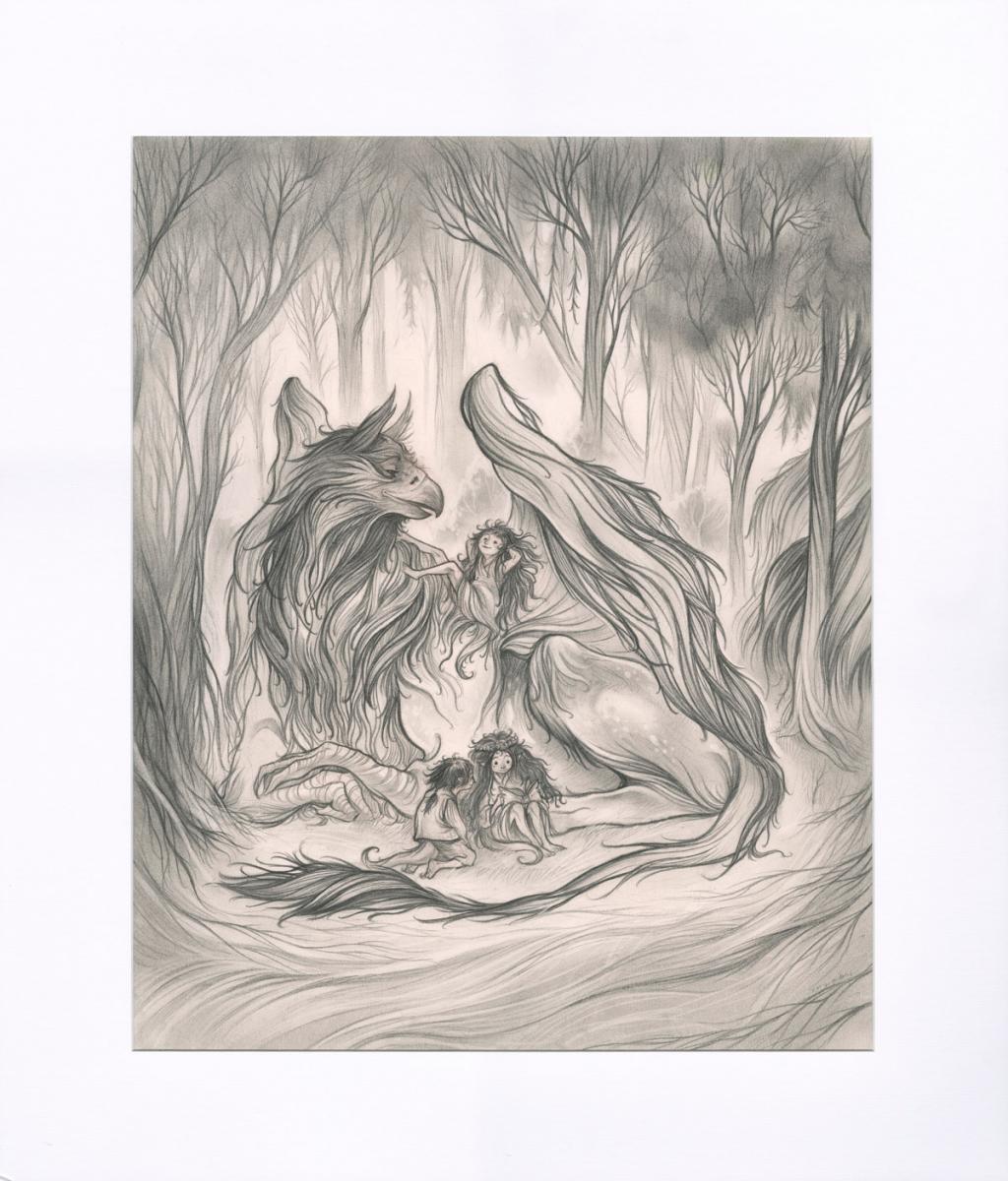 Griffon et enfants - Cory Godbey - Mine de plomb sur papier - 2591