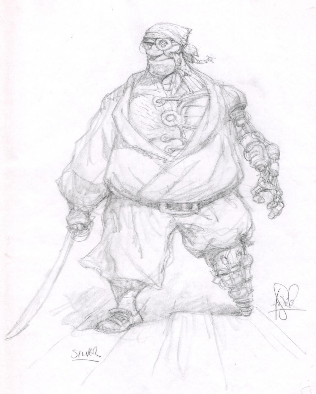 rechercher de Silver pour le film d'Animation Disney "Treasure Planet" - Peter de Sève - Mine de plomb sur papier - 2599