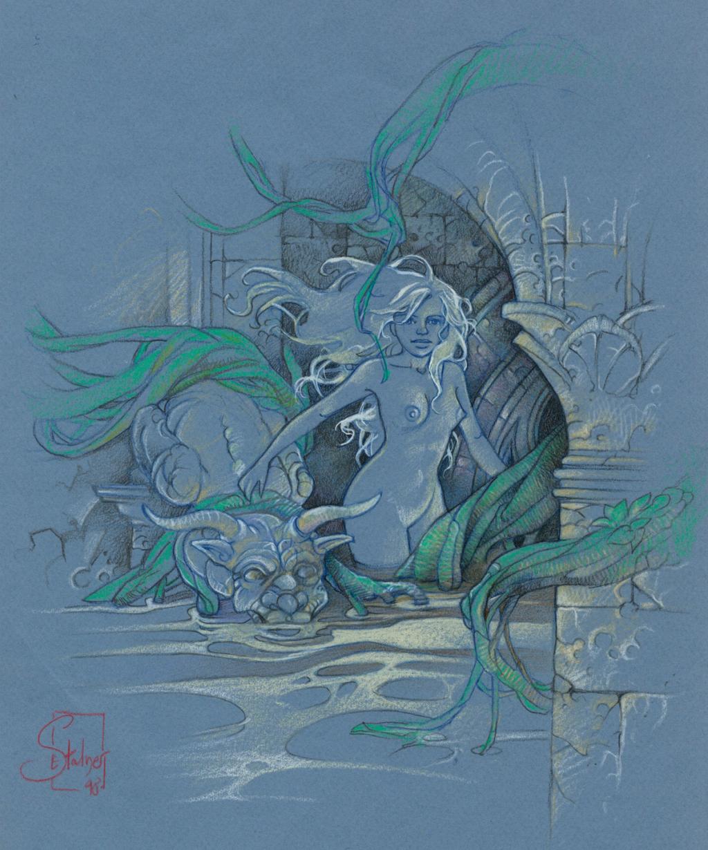 illustration originale - Eric Stalner - Crayon de couleur et rehaut de pastel sur papier d - 2554