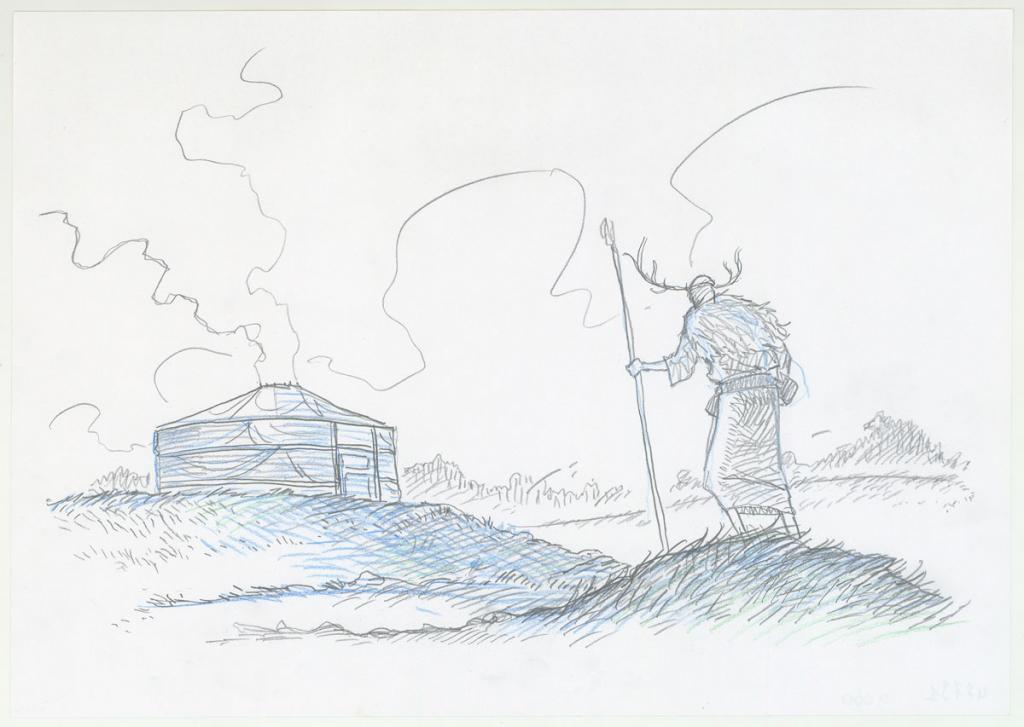 Crayonné original - Antoine Carrion - Mine de plomb et crayon de couleur - 3809