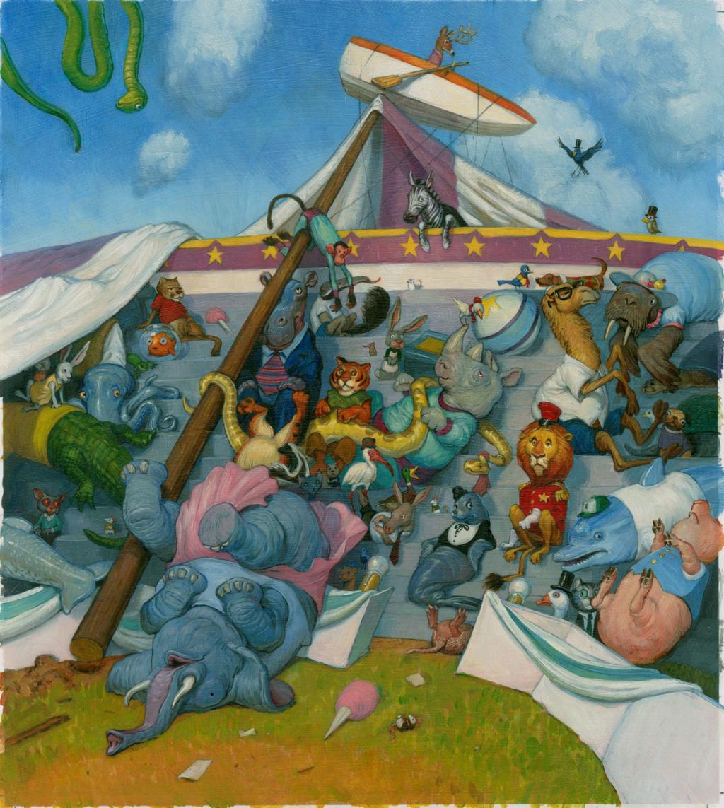 Illustration originale planche 28 - texte de Neil Geiman - publié en France chez Albin Michel - Adam Rex - Huile - 3014