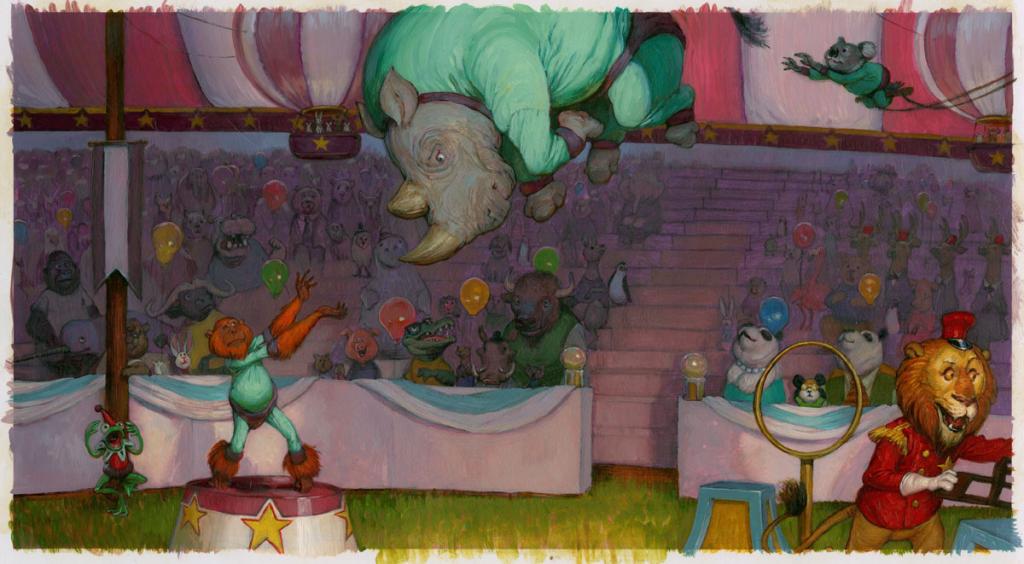 Illustration originale planches 20 et 21 - texte de Neil Geiman - publié en France chez Albin Michel - Adam Rex - Huile - 3015