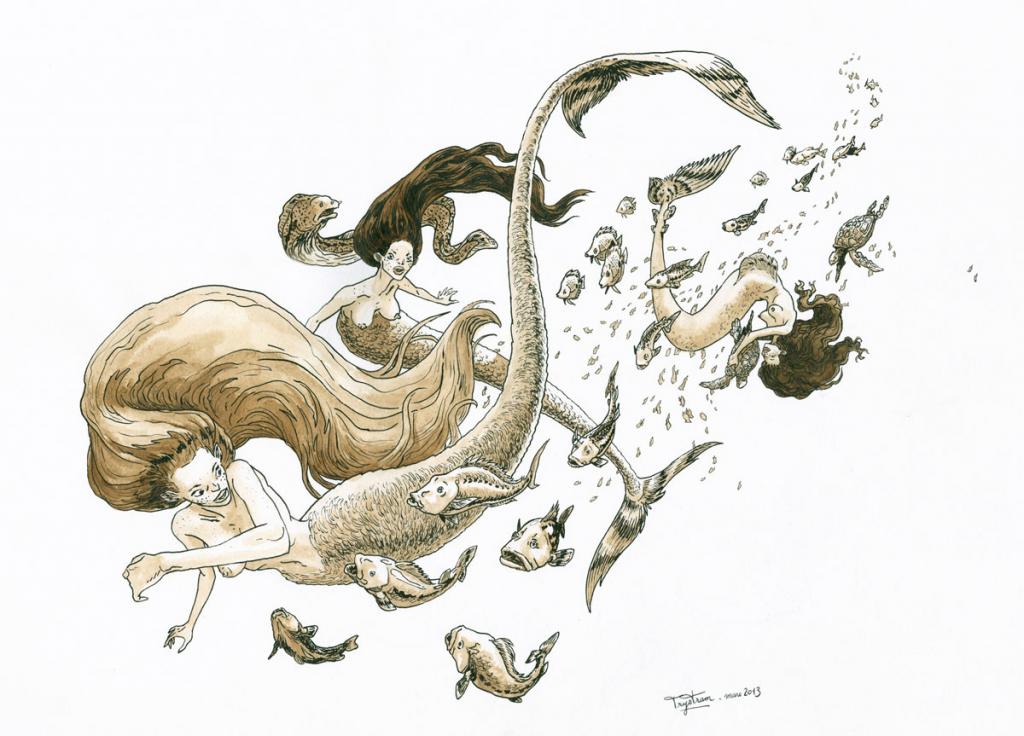 illustration inédite - Trystram et Baudy - Encre de Chine et lavis sur papier - 2713