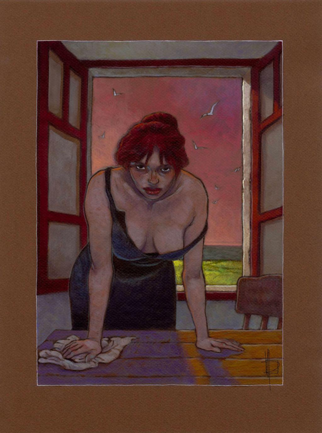 Illustration originale, Sara limpando las mesas, 2013 - Miguelanxo Prado - Acrylique sur papier teinté - 3763