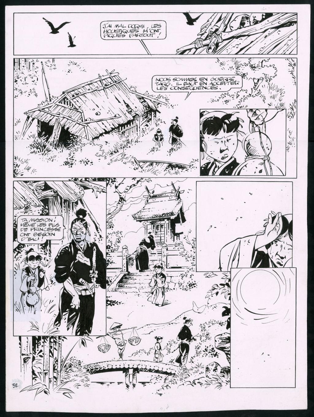 Planche originale (trace de correcteur blanc et rustines) - Marc Michetz - Encre de Chine sur papier - 3833