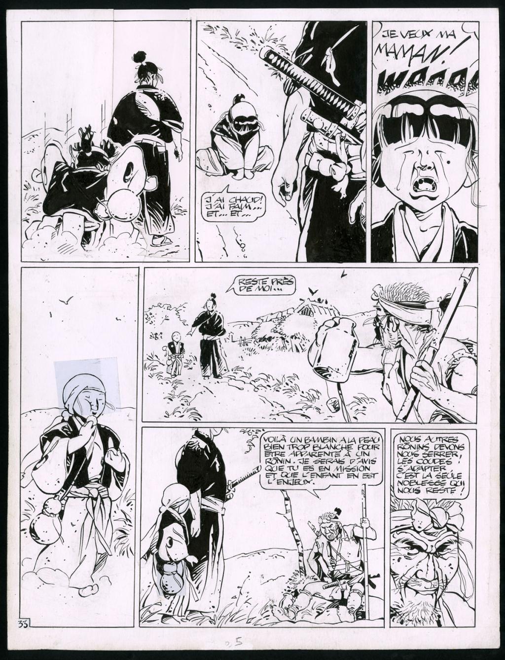 Planche originale (trace de correcteur blanc et rustines) - Marc Michetz - Encre de Chine sur papier - 3834