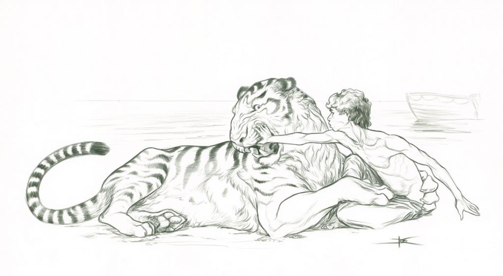 David Cochard : 
L'odyssée de Pi (noir et blanc), de Ang Lee (2012) - The Movie Show - Mine de plomb sur papier - 2721