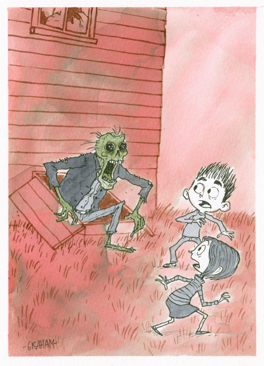 Graham Annable :
Coraline, de Henry Selick (2009) & L'étrange pouvoir de Norman, de Chris Butler & Sam Fell (2012) - The Movie Show - Encre de couleur sur papier - 2723