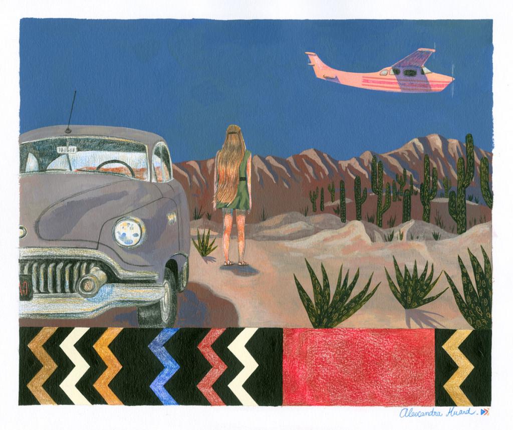 Alexandra Huard : 
Zabriskie Point, de Michelangelo Antonioni (1970) - The Movie Show - Acrylique et crayon de couleur sur papier - 2728