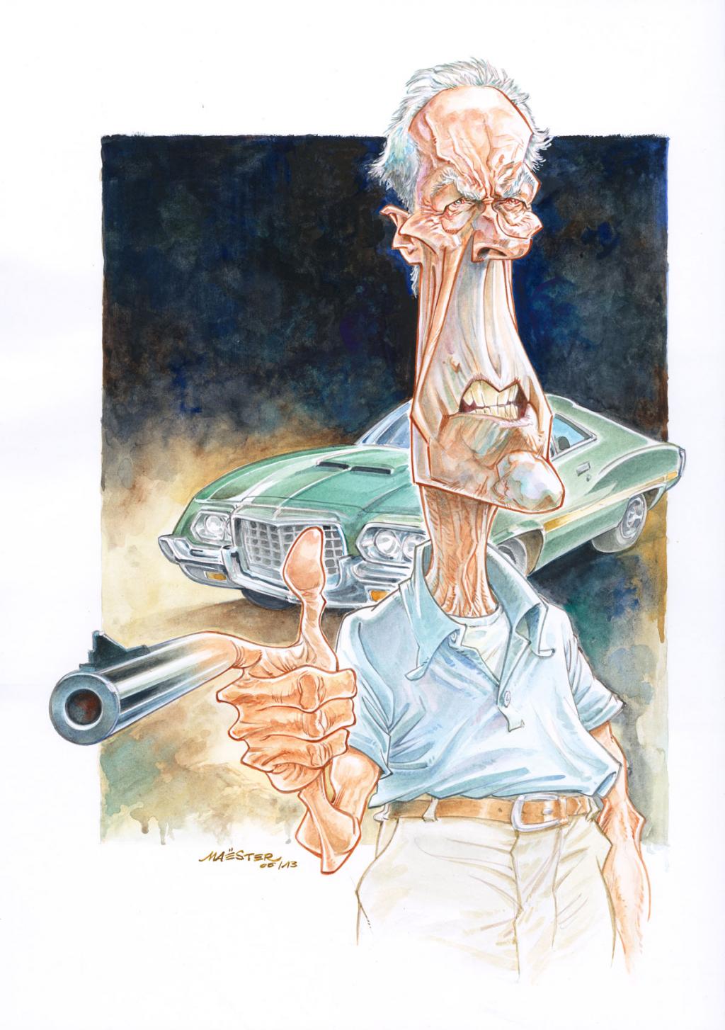 Maëster : 
Grand Torino de Clint Eastwood (2008) - The Movie Show - Encre de couleur et mine de plomb sur papier - 2746