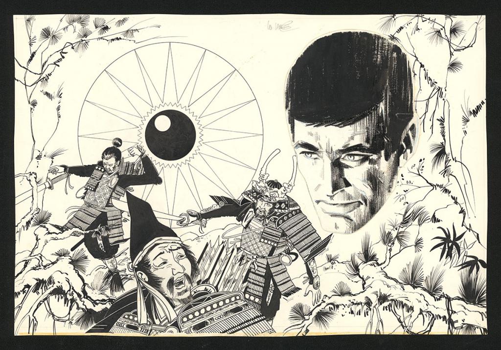 Dessin original pour l'annonce de l'album L'Oeil du Samouraï, publiée dans Femmes d'aujourd'hui n°1408 en 1972 - William Vance - Encre de Chine sur papier - 5608