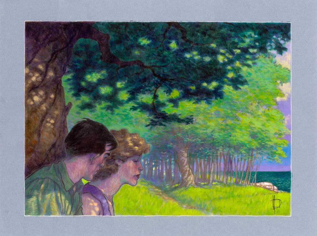 Illustration originale, Ana et Raúl sous les arbres, 2013 - Miguelanxo Prado - Acrylique sur papier teinté - 3767